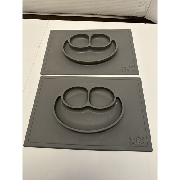 EZPZ Mat Gray Suction Placemat Plate Silicone Set of 2 - Picture 2 of 4